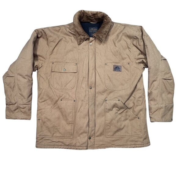Old Mill Mens Brown Insulated Coat Canvas Jacket Snap Zip Fleece Lined Size XL - Picture 1 of 14